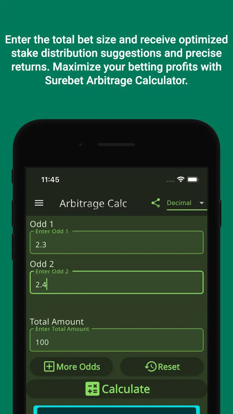 Surebet Arbitrage Calculator screenshot 3
